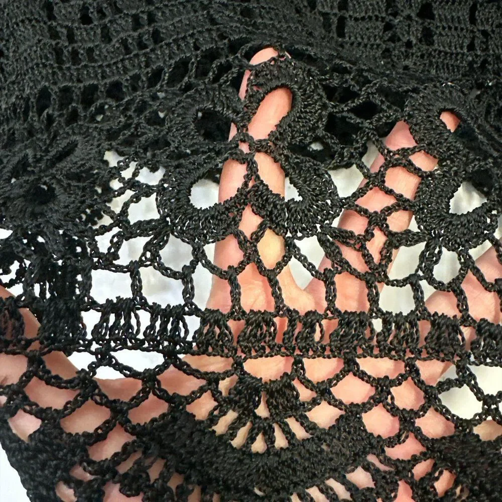 Chico’s Black Crochet Maxi Skirt Pull On Boho Lace Knit Long Skirt Sz 3